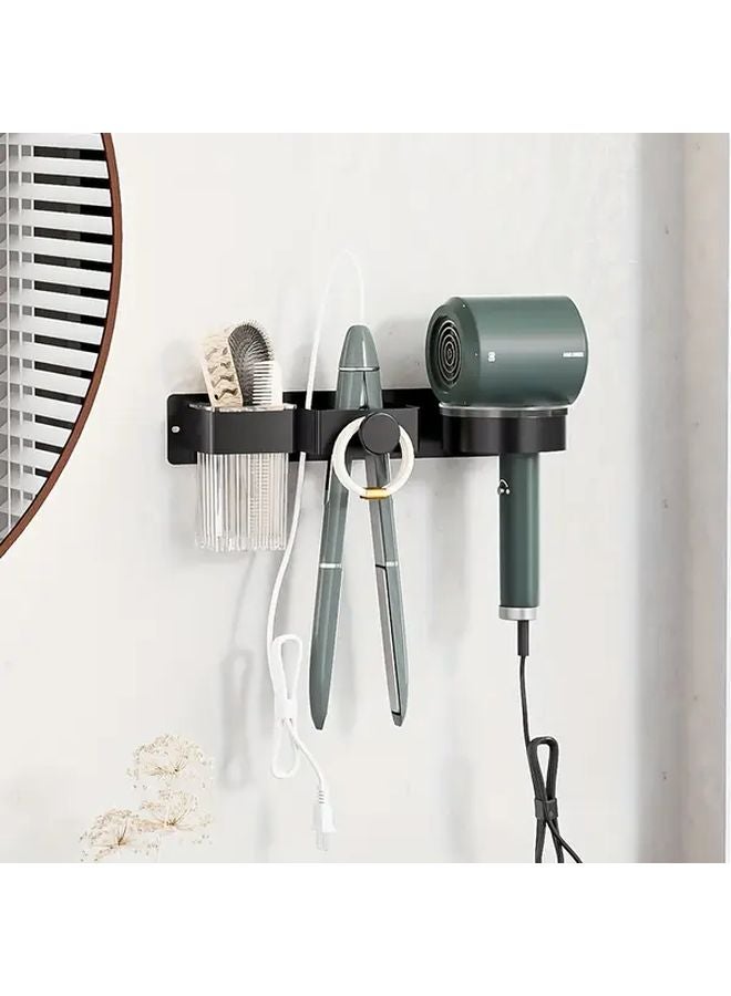 Wall Mounted Hair Dryer Holder No Drill Bathroom Organizer Black With Cup - Image 2